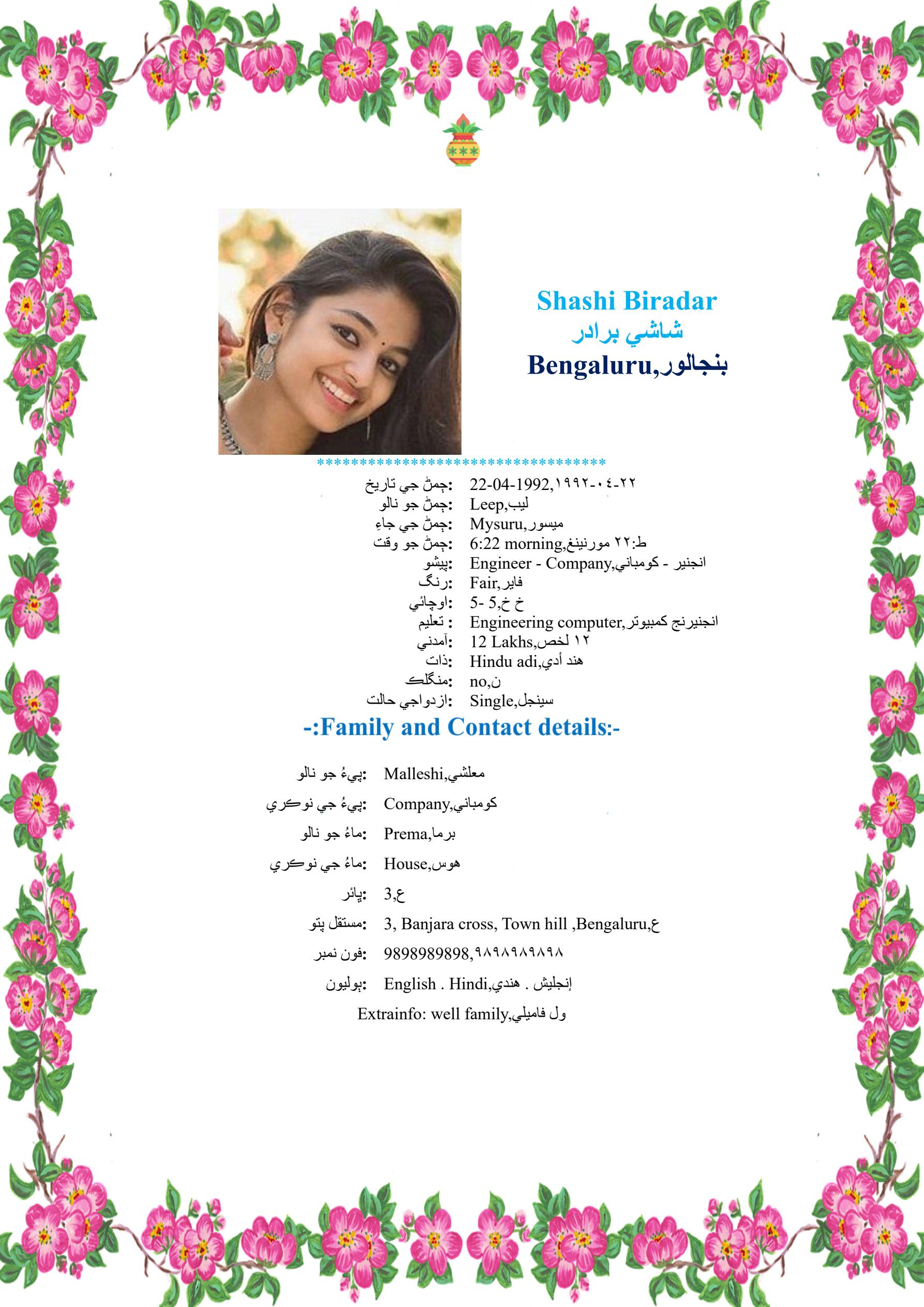 A greenish marriage biodata design for the language Sindhi